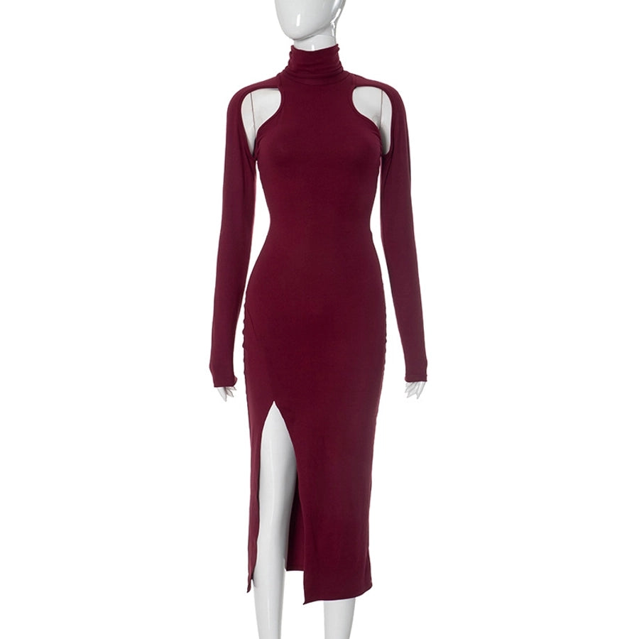 Women's Sheath Dress Sexy Turtleneck Long Sleeve Solid Color Maxi Long Dress Cocktail Party