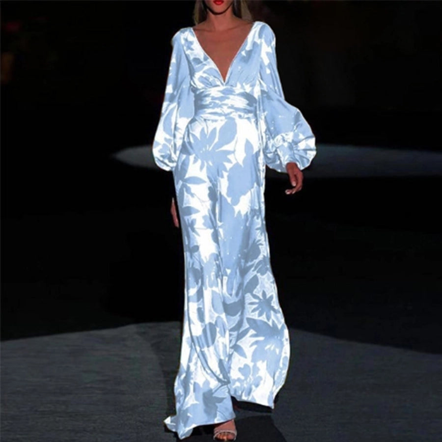 women's regular dress casual v neck printing long sleeve printing maxi long dress street