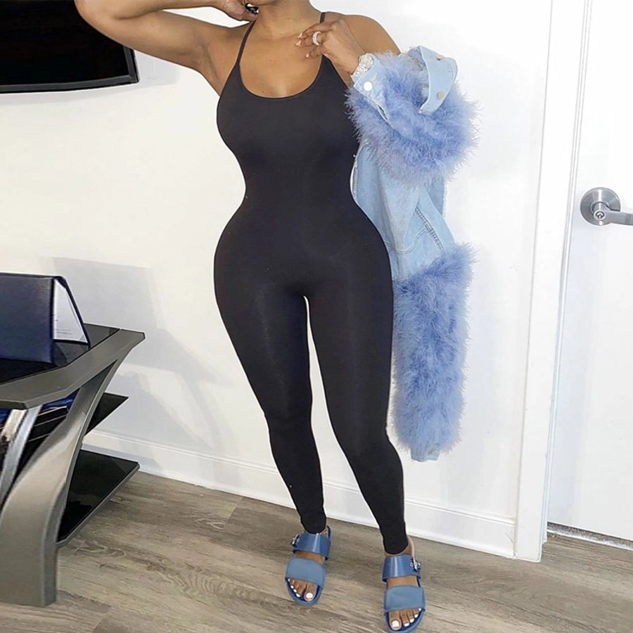 fashion simple solid color yoga sports jumpsuit women