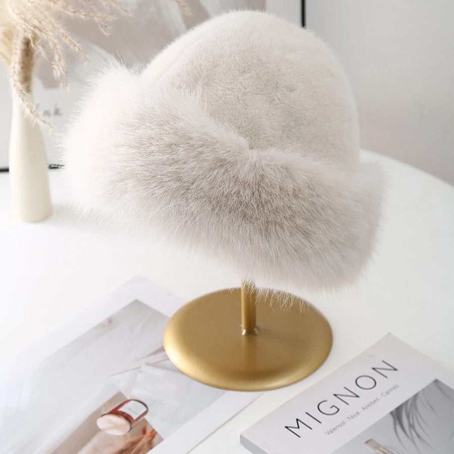 Winter New Thickened Warm Imitation Leather Straw Hat Versatile Plush Bonnet High Texture Hat