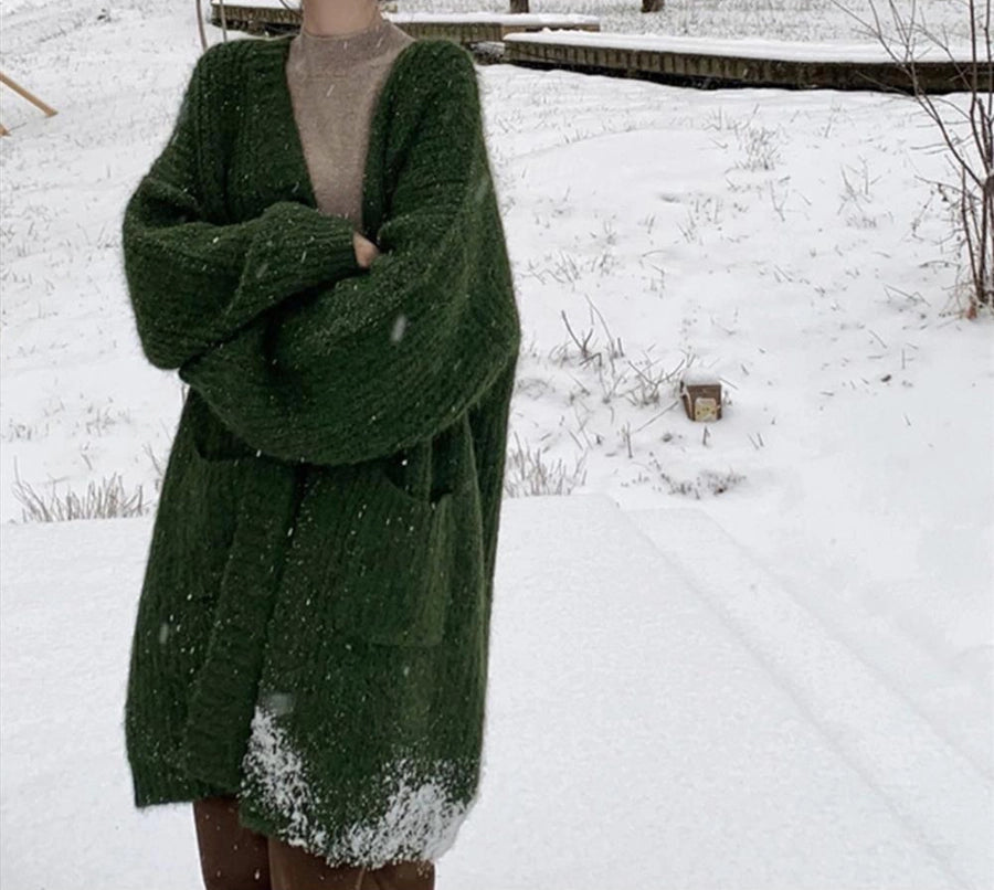 Korean Style Lazy Style Sweater Coat Autumn and Winter New Loose plus size Thickened Long   Knitted Cardigan for Women