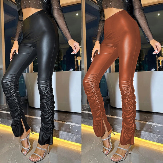 women's daily fashion solid color full length slit leggings
