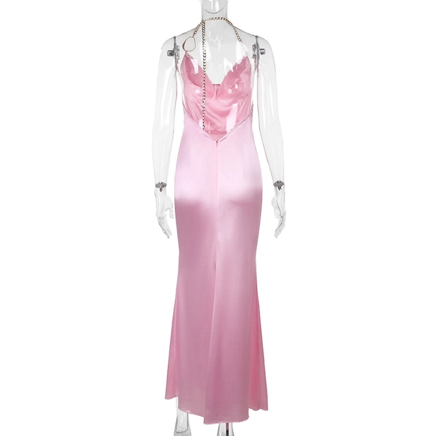 Women's Sheath Dress Streetwear Halter Neck Sleeveless Solid Color Maxi Long Dress Cocktail Party