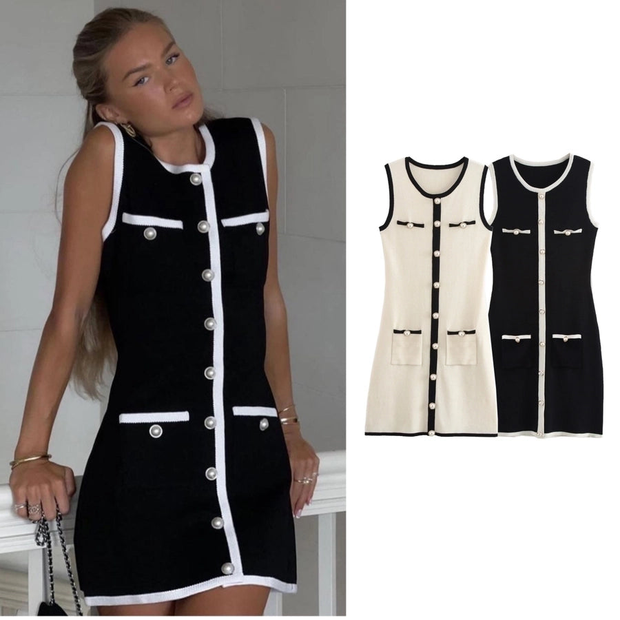 Women's Tank Dress Streetwear Round Neck Button Sleeveless Color Block Above Knee Casual Holiday