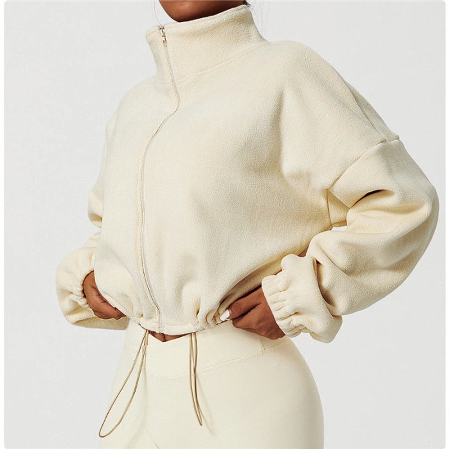 Simple Style Solid Color Linen Polar Fleece Turtleneck Active Tops