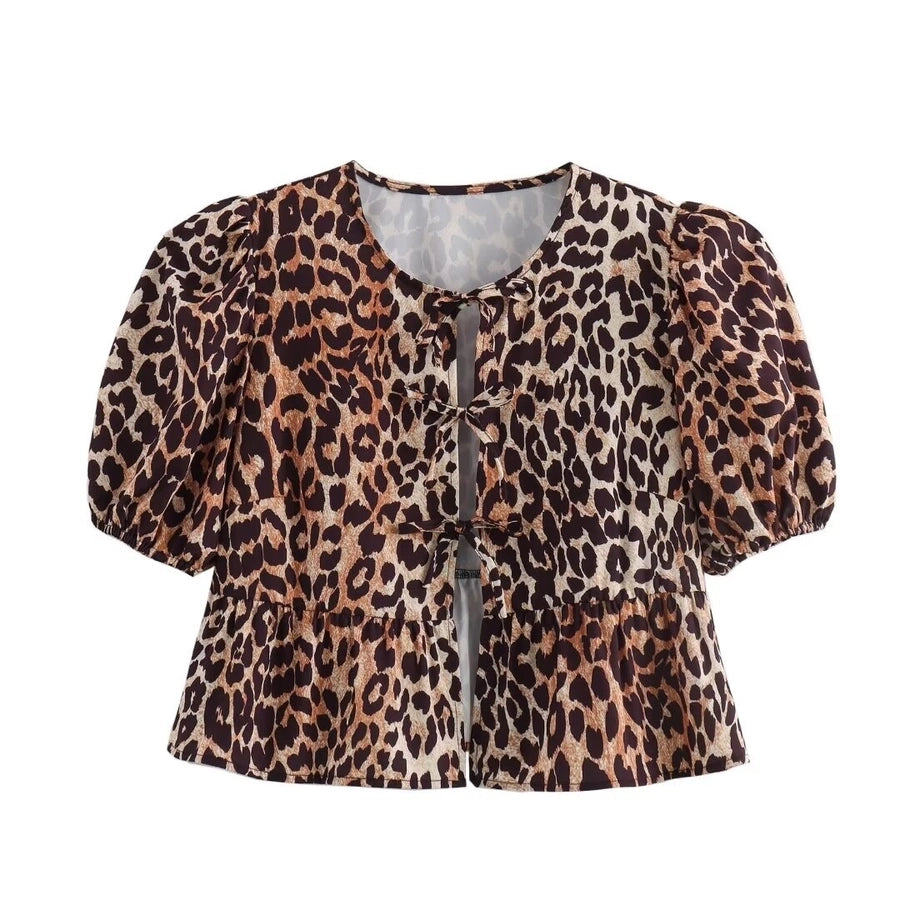 Women's Blouse Short Sleeve Blouses Printing Sexy Streetwear Leopard