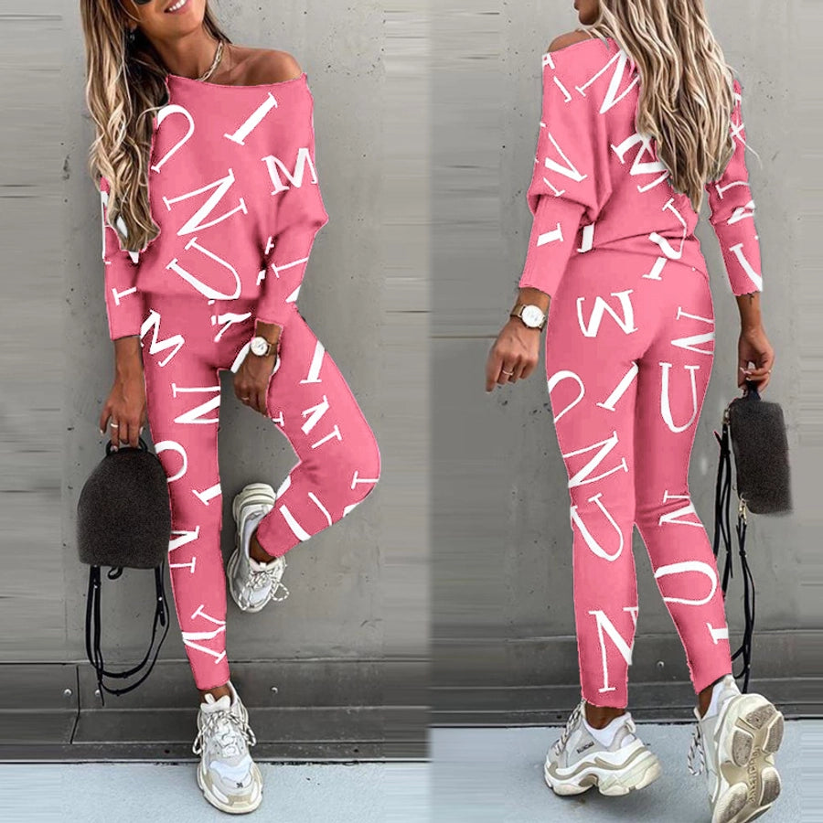 women's casual letter polyester pants sets