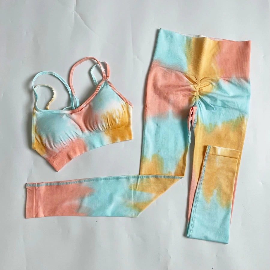 Simple Style Tie Dye Cotton Blend Spandex Strap Active Sets Vest Jogger Pants