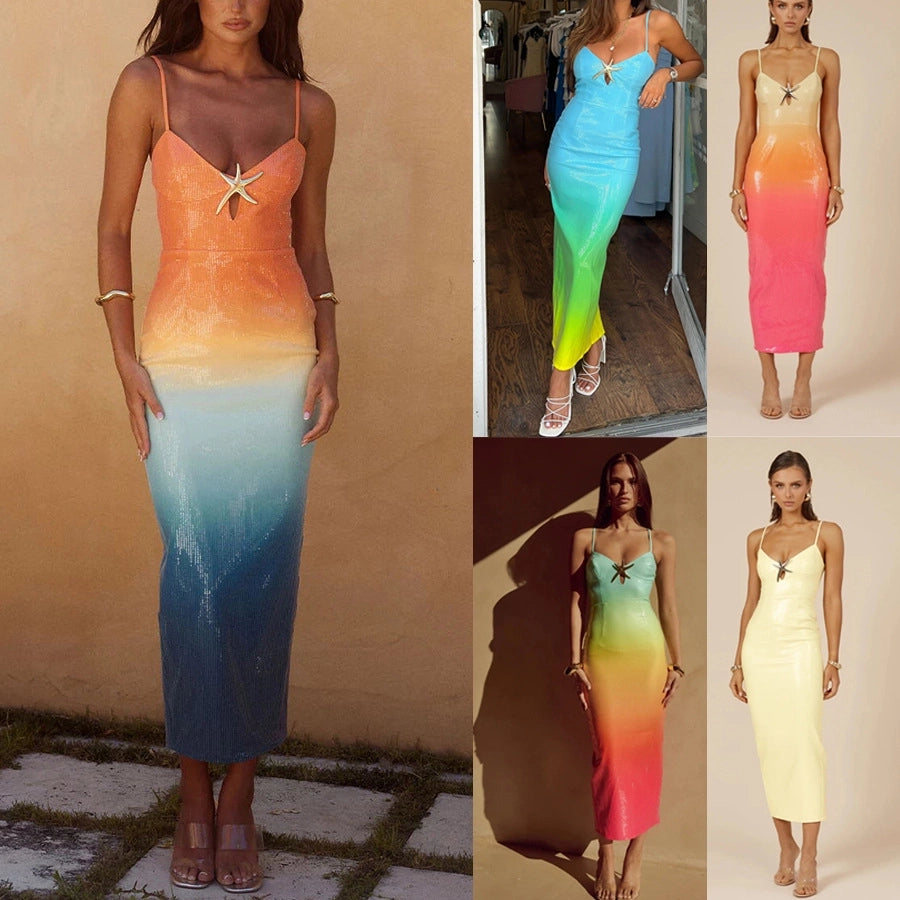 Women's Sheath Dress Vacation Simple Style Strap Sleeveless Color Block Maxi Long Dress Holiday