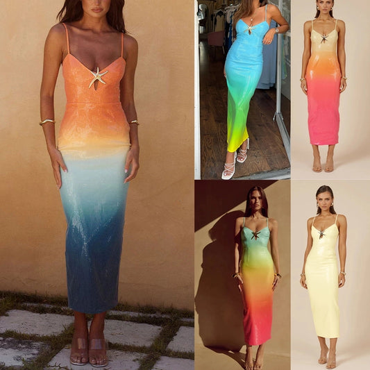Women's Sheath Dress Vacation Simple Style Strap Sleeveless Color Block Maxi Long Dress Holiday