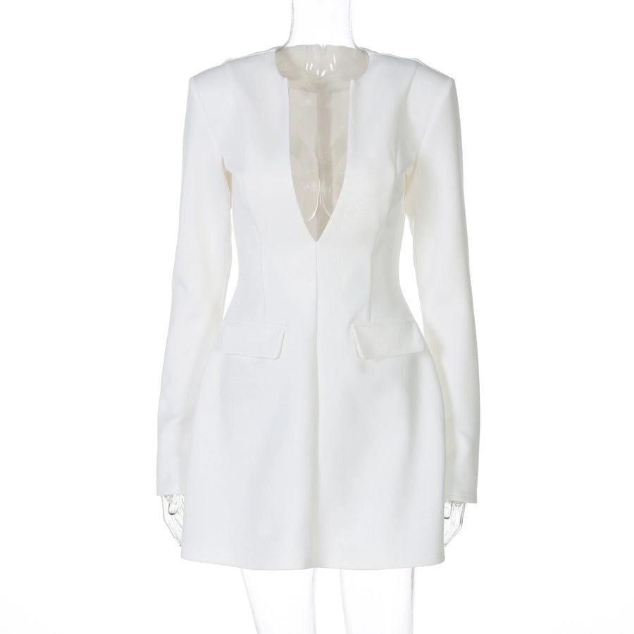 Women's Sheath Dress Vacation Simple Style V Neck Zipper Long Sleeve Solid Color Knee-Length Holiday