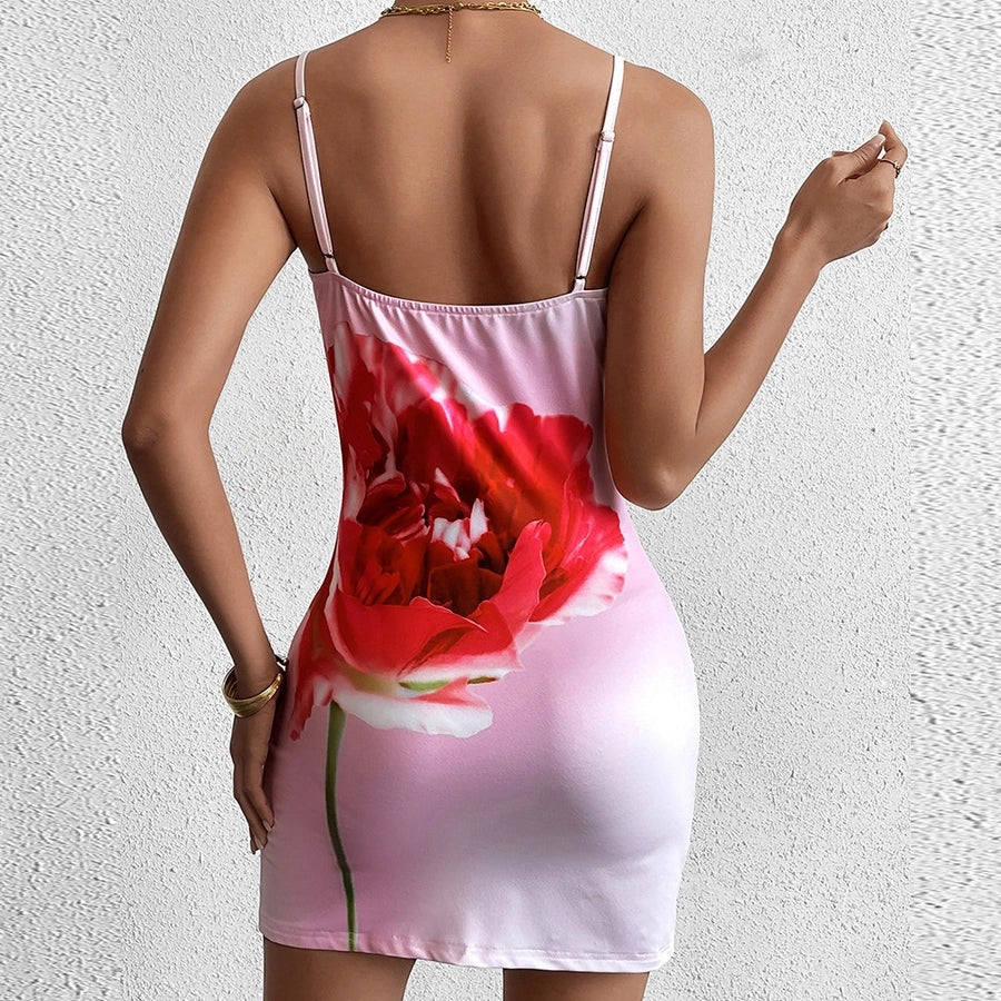 Women's Sheath Dress Streetwear Square Neck Sleeveless Flower Above Knee Holiday