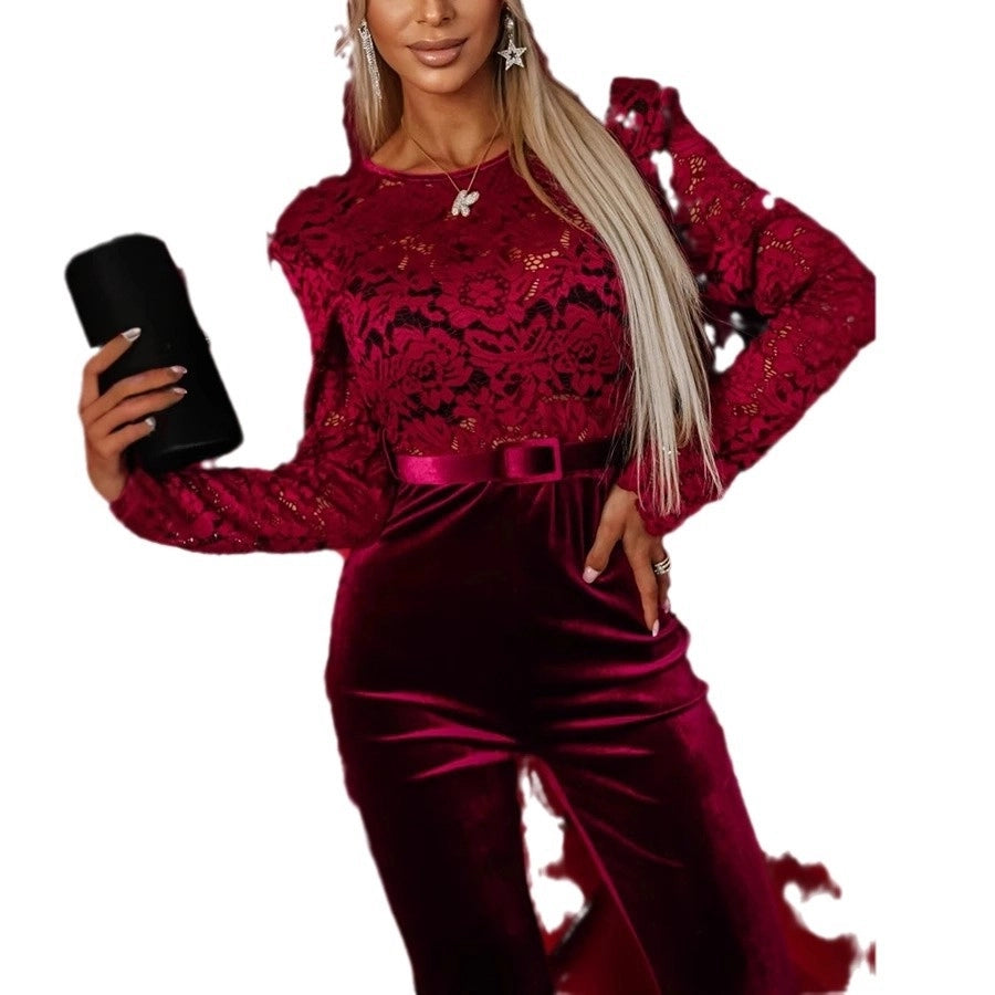 Women's Holiday Sexy Flower Full Length Lace Jumpsuits