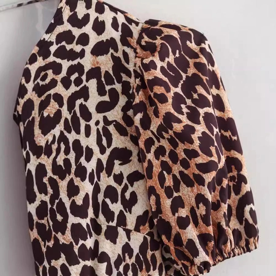 Women's Blouse Short Sleeve Blouses Printing Sexy Streetwear Leopard