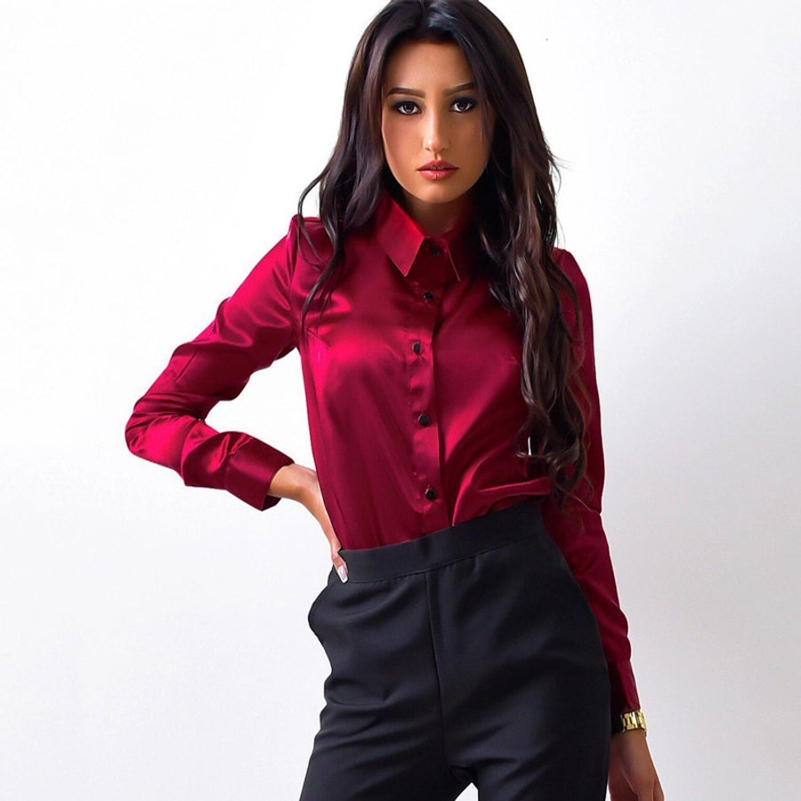 Women's Blouse Long Sleeve Blouses Wine Red Vacation Simple Style Solid Color