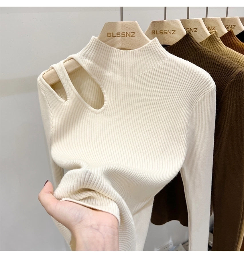 women's sweater long sleeve sweaters & cardigans hollow out casual solid color