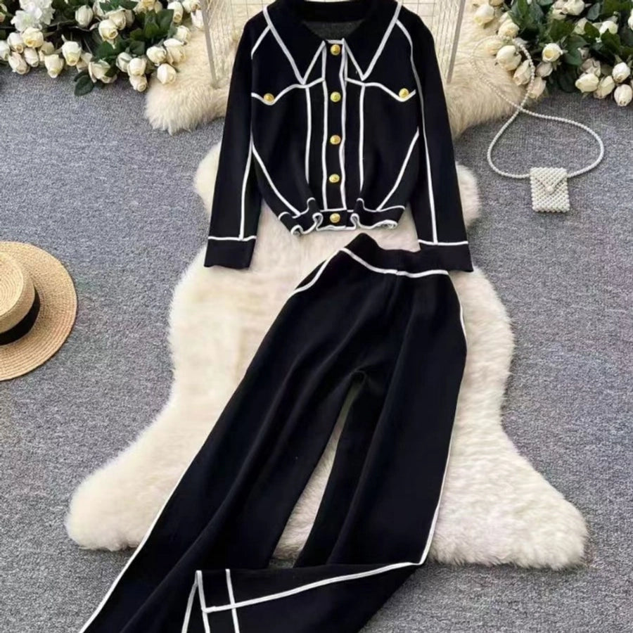 Outdoor Daily Women's Casual Lines Polyester Button Pants Sets Pants Sets