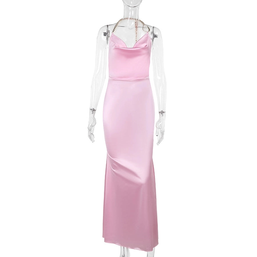 Women's Sheath Dress Streetwear Halter Neck Sleeveless Solid Color Maxi Long Dress Cocktail Party