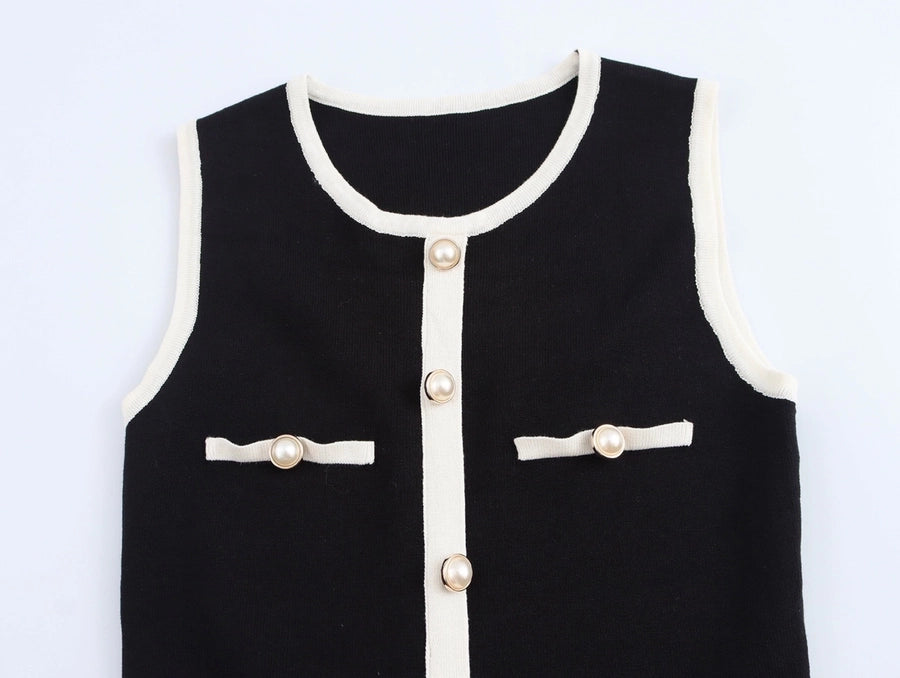Women's Tank Dress Streetwear Round Neck Button Sleeveless Color Block Above Knee Casual Holiday