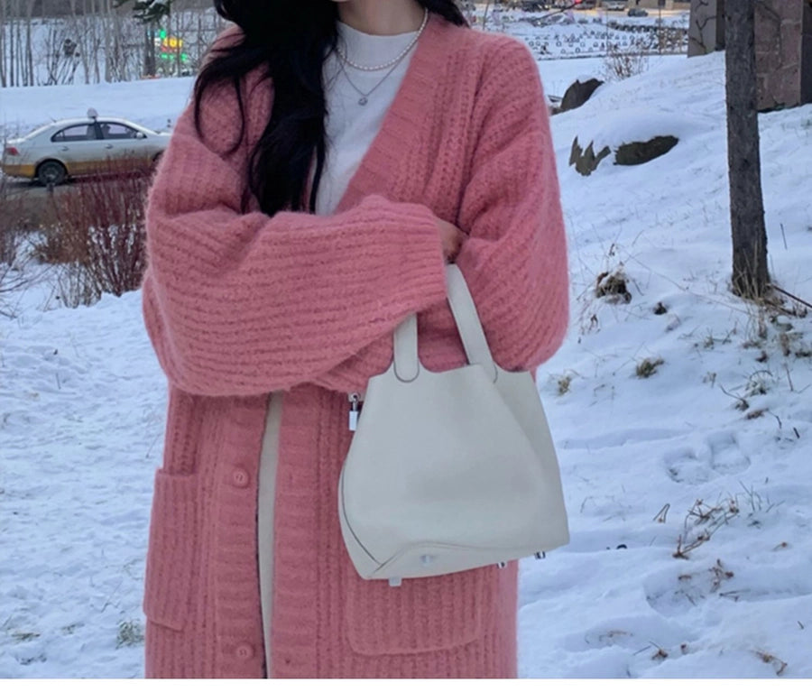 Korean Style Lazy Style Sweater Coat Autumn and Winter New Loose plus size Thickened Long   Knitted Cardigan for Women