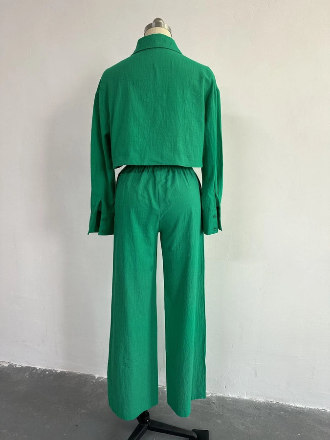 women's simple style solid color polyester button pants sets