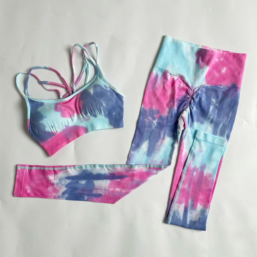 Simple Style Tie Dye Cotton Blend Spandex Strap Active Sets Vest Jogger Pants