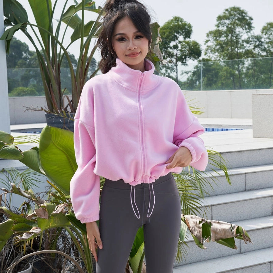 Simple Style Solid Color Linen Polar Fleece Turtleneck Active Tops