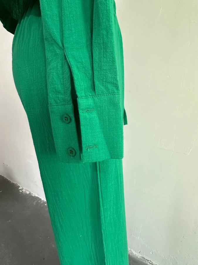 women's simple style solid color polyester button pants sets