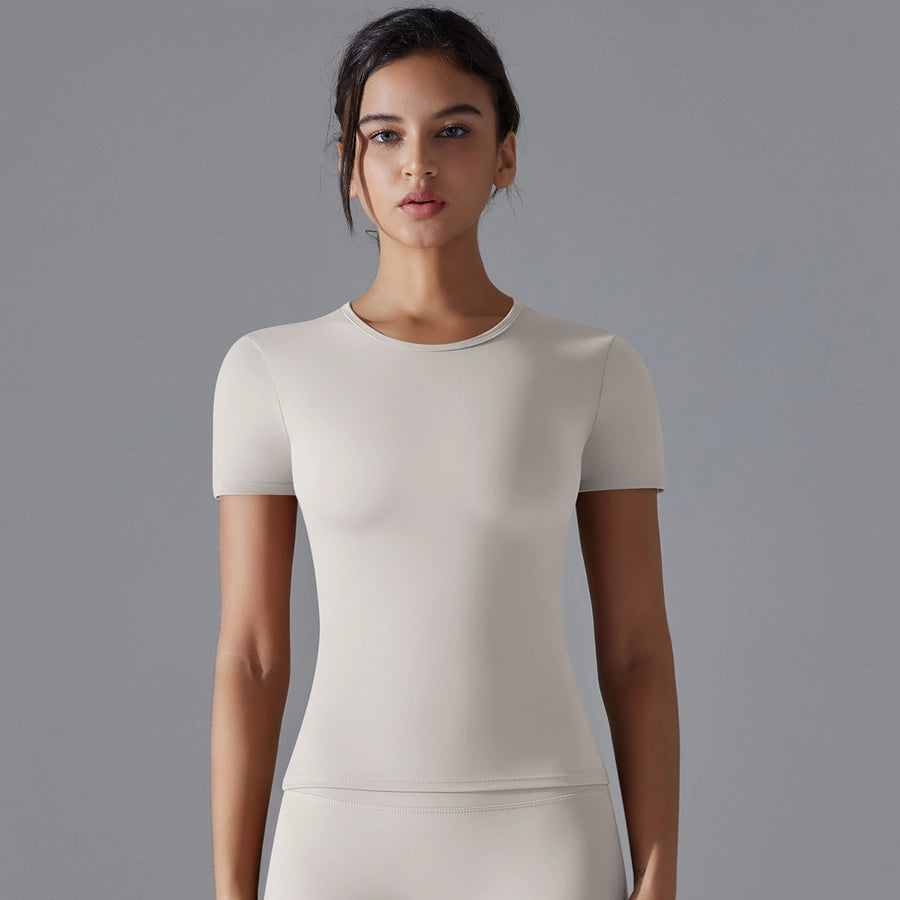 Simple Style Solid Color Nylon Round Neck Active Tops T-shirt