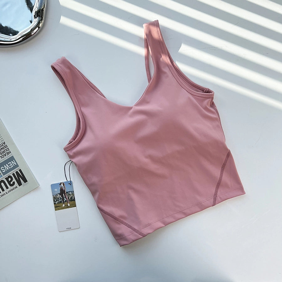 sports solid color nylon u neck active tops vest