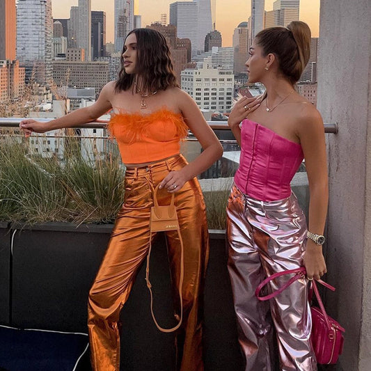 women's daily sexy streetwear solid color full length patchwork casual pants