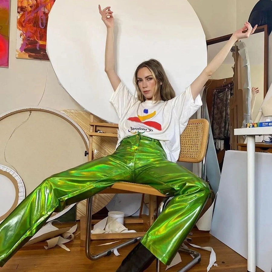 women's daily sexy streetwear solid color full length patchwork casual pants