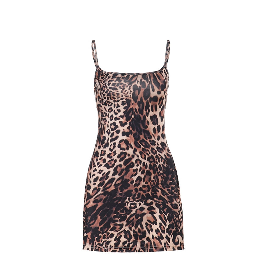 Women's Hip skirt Sexy Strap Backless Sleeveless Leopard Above Knee Holiday