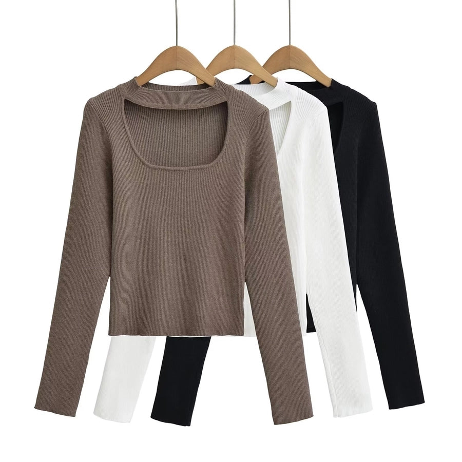 Women's Sweater Long Sleeve Sweaters & Cardigans Hollow Out Elegant Stripe