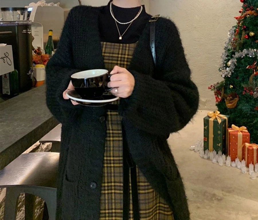 Korean Style Lazy Style Sweater Coat Autumn and Winter New Loose plus size Thickened Long   Knitted Cardigan for Women