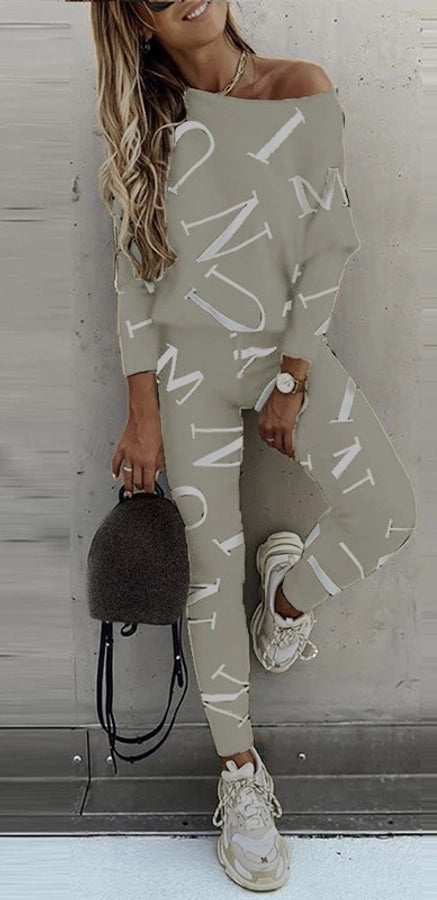 women's casual letter polyester pants sets