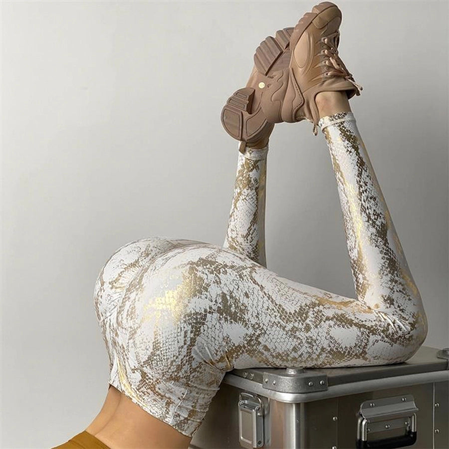 sports snakeskin nylon hemp blend active bottoms leggings