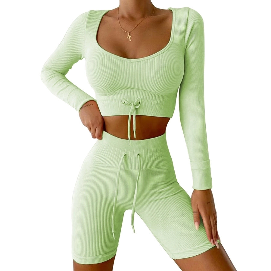 sports solid color nylon round neck active sets t-shirt leggings