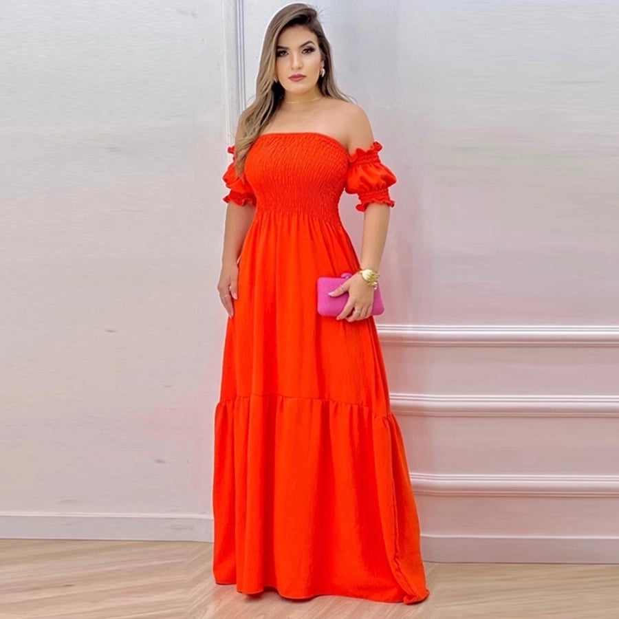 women's tiered skirt vintage style boat neck printing short sleeve leopard maxi long dress street