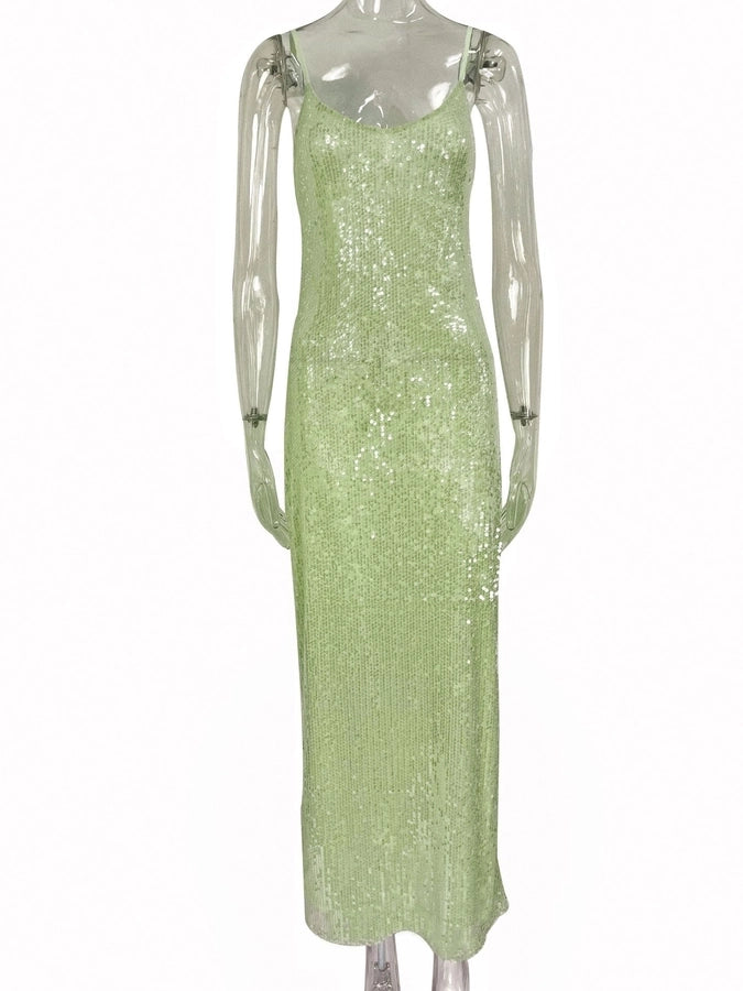 Women's Party Dress Elegant Sexy Strap Deep U Sequins Sleeveless Solid Color Maxi Long Dress Holiday Cocktail Party
