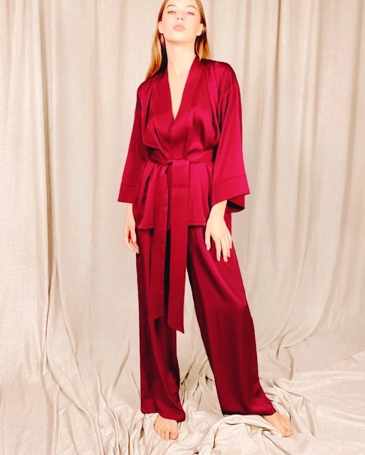 women's casual solid color polyester satin pants sets