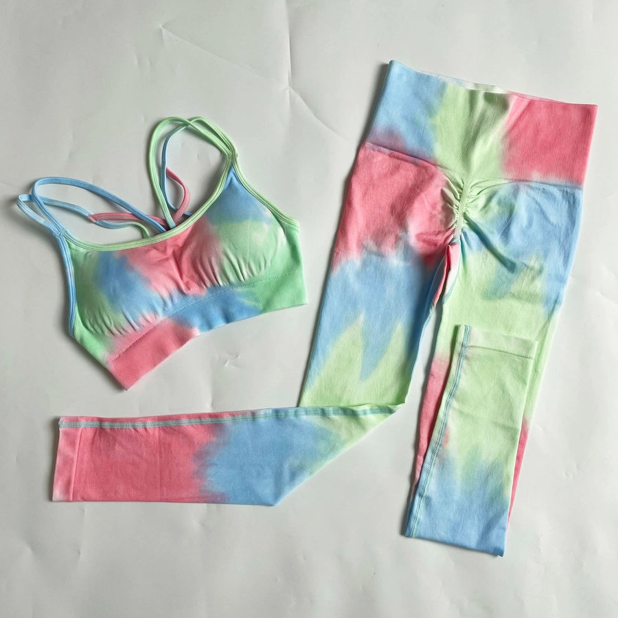 Simple Style Tie Dye Cotton Blend Spandex Strap Active Sets Vest Jogger Pants