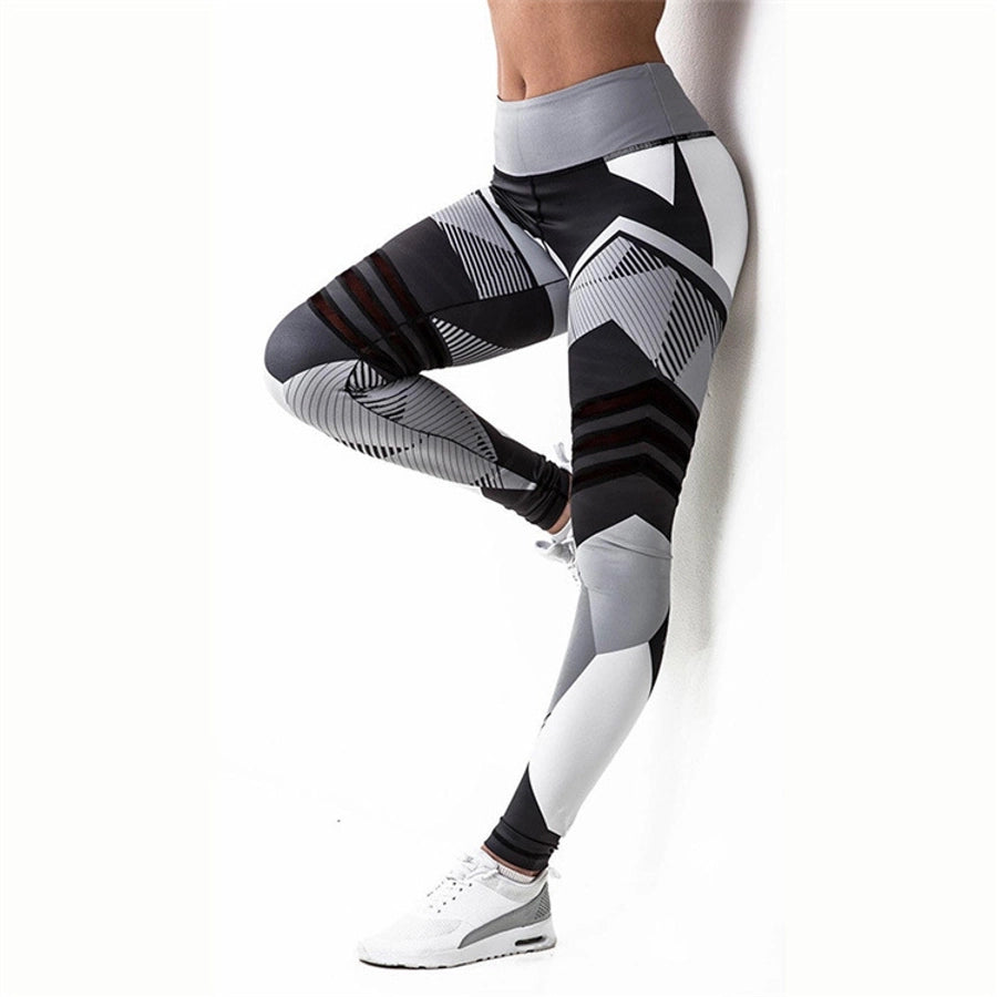 fashion color block polyester printing active bottoms leggings