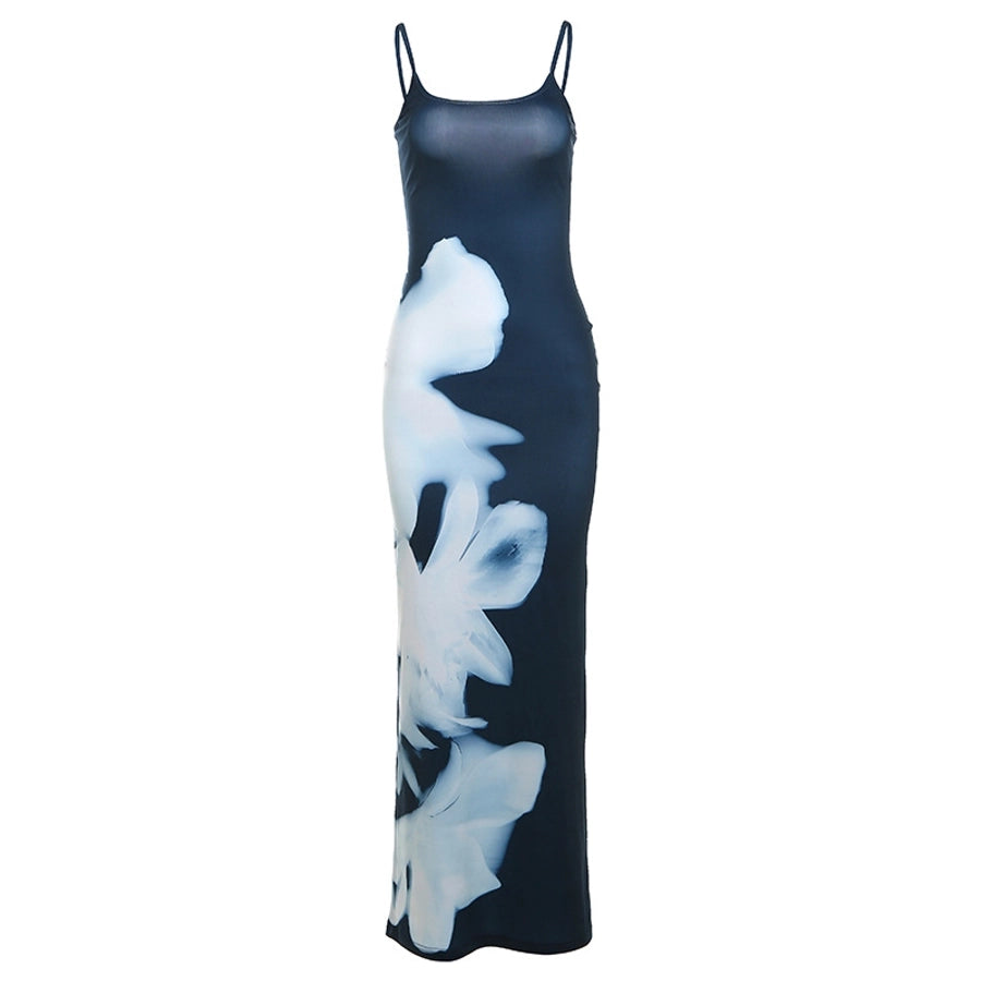 Women's Sheath Dress Streetwear U Neck Backless Sleeveless Abstract Maxi Long Dress Holiday