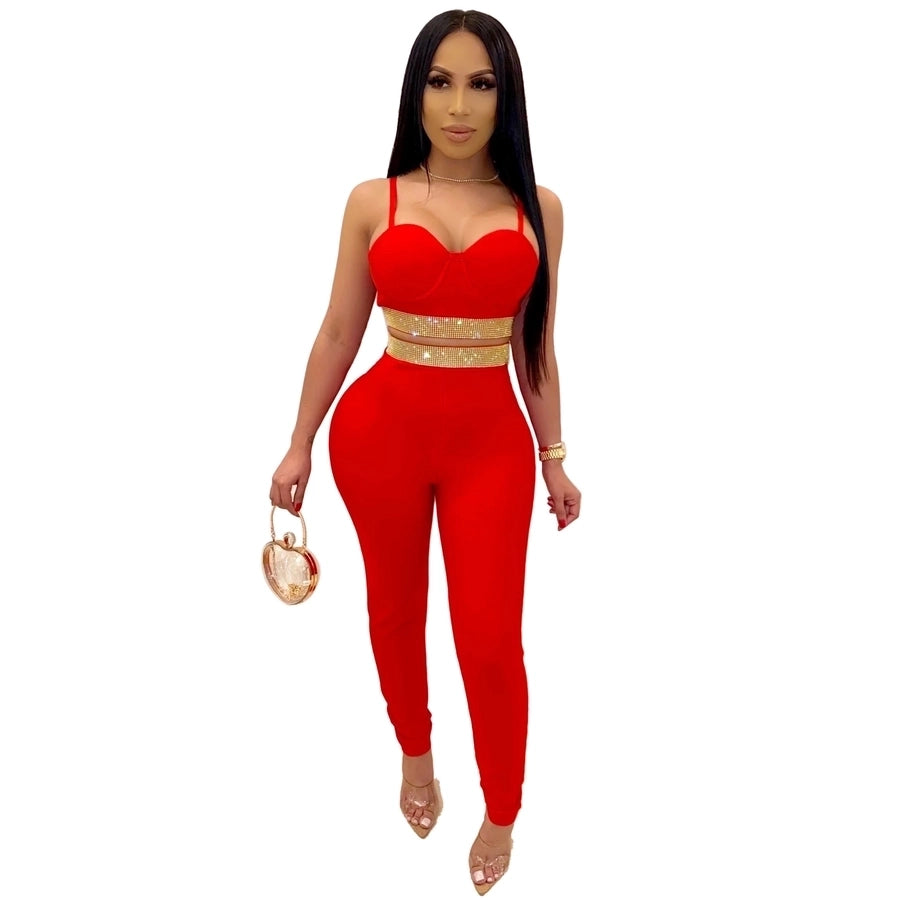 women's fashion solid color polyester knit diamond pants sets