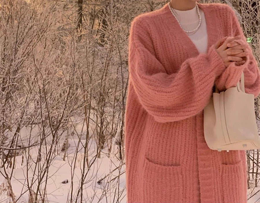 Korean Style Lazy Style Sweater Coat Autumn and Winter New Loose plus size Thickened Long   Knitted Cardigan for Women