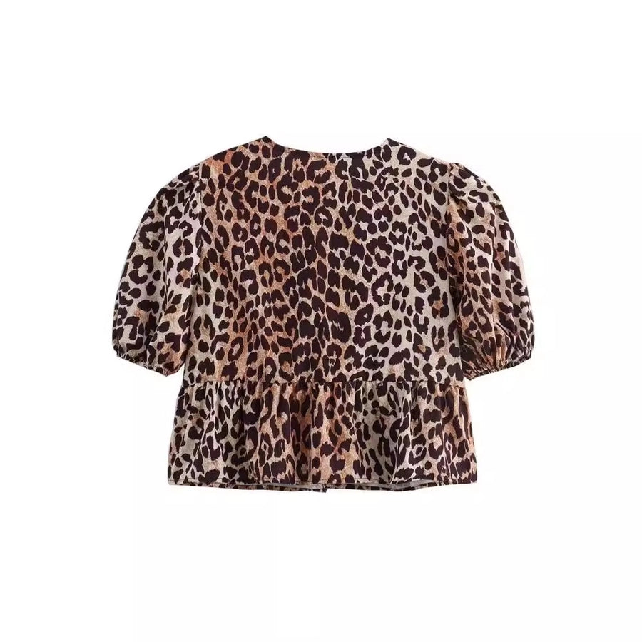 Women's Blouse Short Sleeve Blouses Printing Sexy Streetwear Leopard