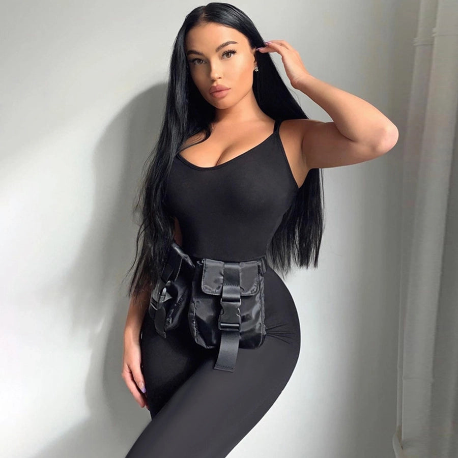 fashion simple solid color yoga sports jumpsuit women