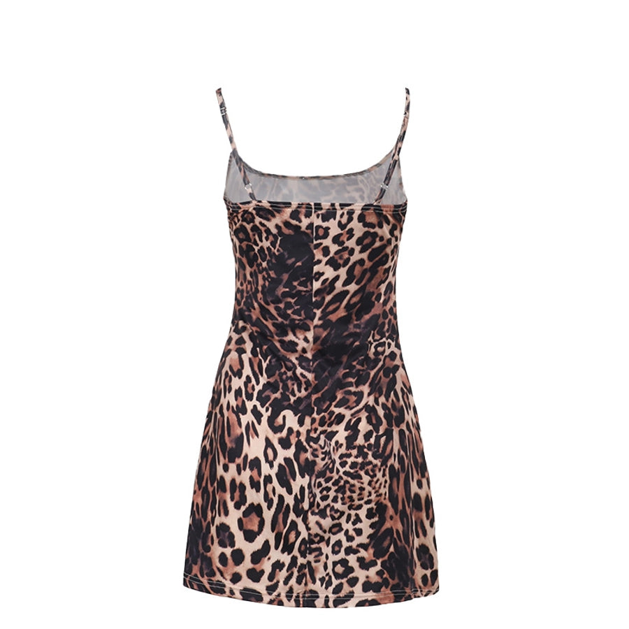 Women's Hip skirt Sexy Strap Backless Sleeveless Leopard Above Knee Holiday
