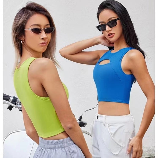 Women's Simple Style Solid Color Nylon U Neck Active Tops Vest